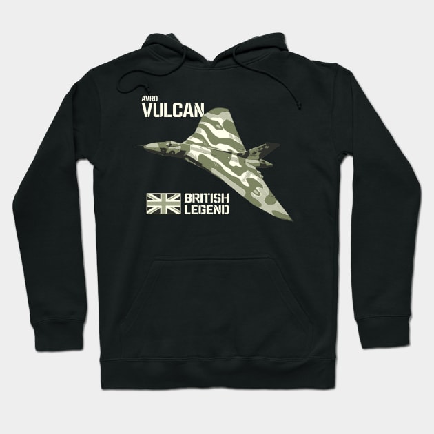 Avro Vulcan Bomber Jet Aircraft RAF UK Plane British Legend Merch Hoodie by BeesTeez